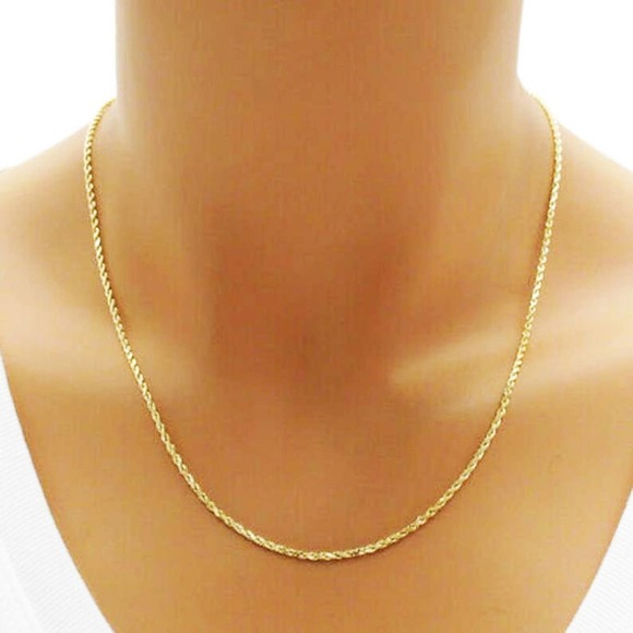 Gold Diamond Cut ROPE Chain, Real Gold Plated Sterling Silver Italian Necklace - Picture 2 of 5
